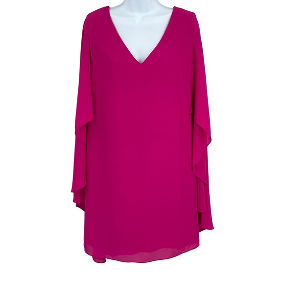 Vince Camuto Dresses & Skirts - Vince Camuto Cape Dress Women 8 Fuchsia Pink V-Neck Split Back Shift Flowy